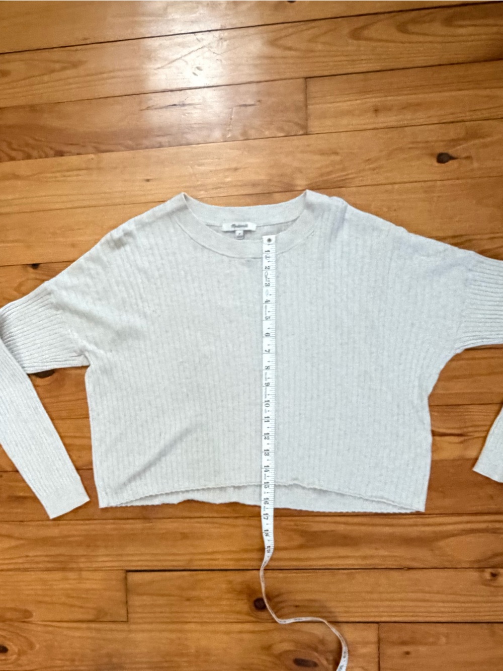 Madewell Crop Antique Cream/Light Grey Ribbed Sweater Size M - Picture 4 of 9